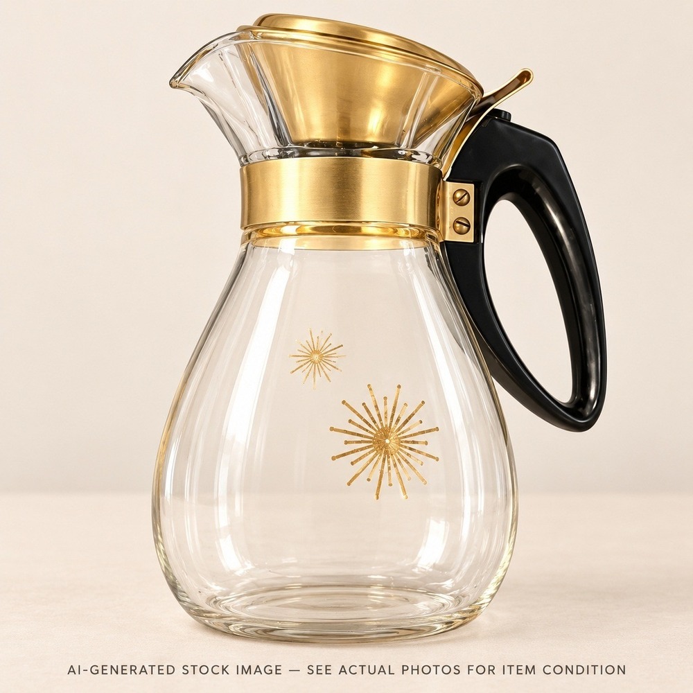Pyrex Vintage 8 Cup Gold Starburst Coffee Carafe Clear Glass Mid Century Atomic